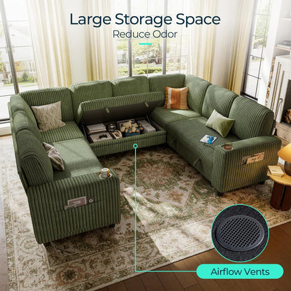 LINSY HOME Sectional Sleeper Sofa with Pull Out Couch Bed - Convertible Plush Corduroy Cloud Couch