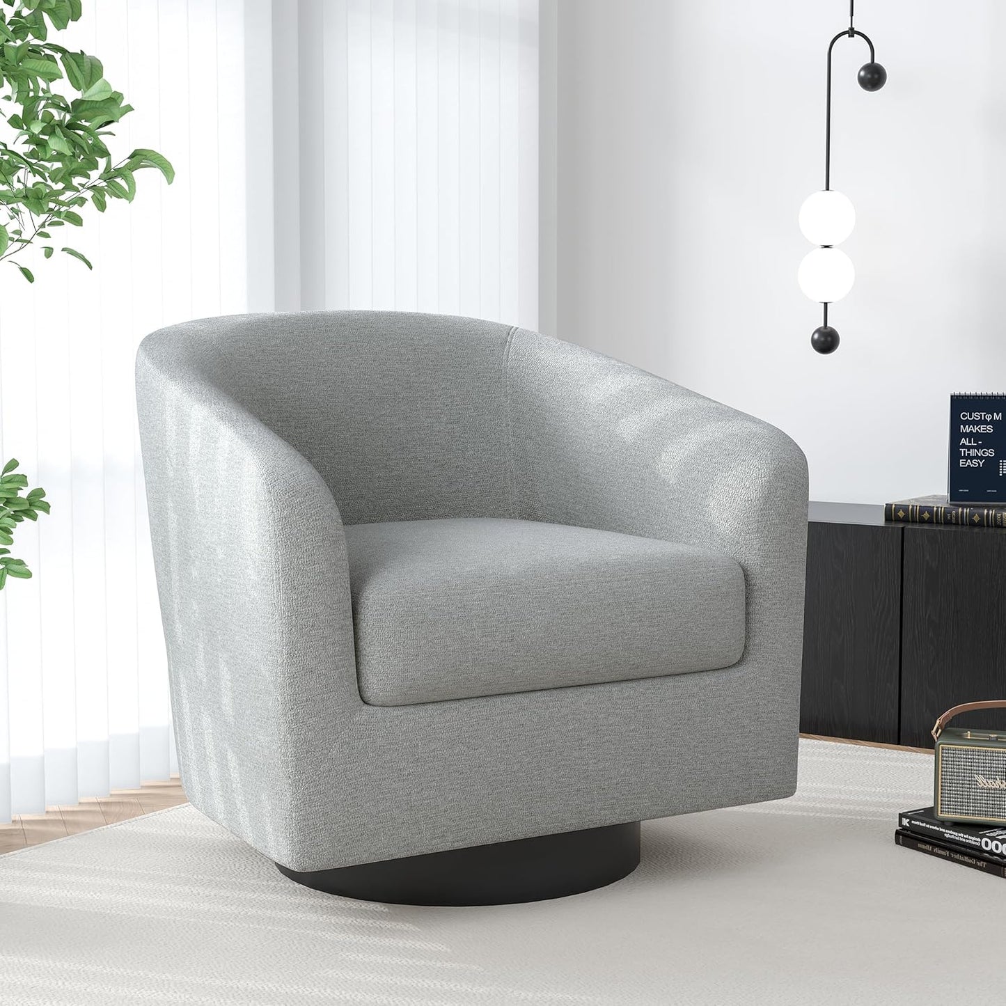 Swivel Barrel Accent Chair, Modern Round Chenille Fabric Arm Chair for Living Room, Bedroom, Comfy
