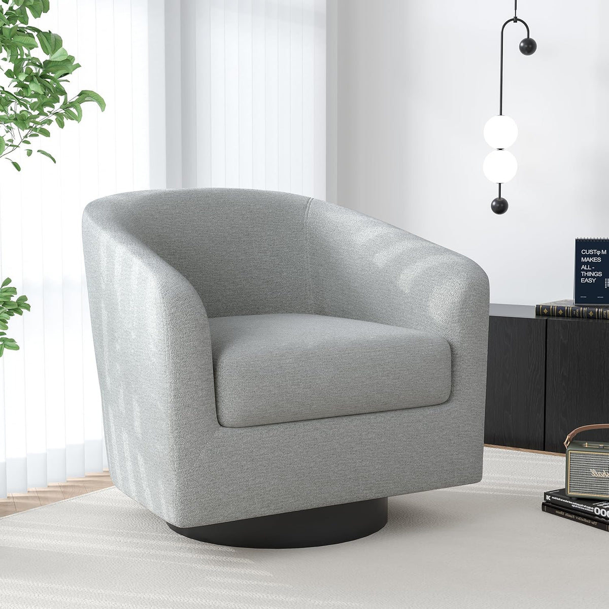Swivel Barrel Accent Chair, Modern Round Chenille Fabric Arm Chair for Living Room, Bedroom, Comfy