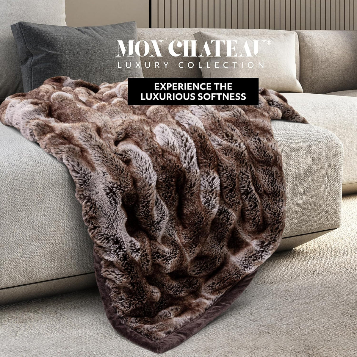 Mon Chateau Premium Reversible Luxury Faux Fur Throw for Couch, Sofa, or Bed - Plush Cozy Soft