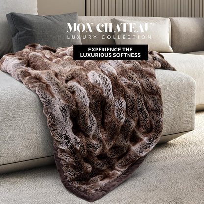 Mon Chateau Premium Reversible Luxury Faux Fur Throw for Couch, Sofa, or Bed - Plush Cozy Soft