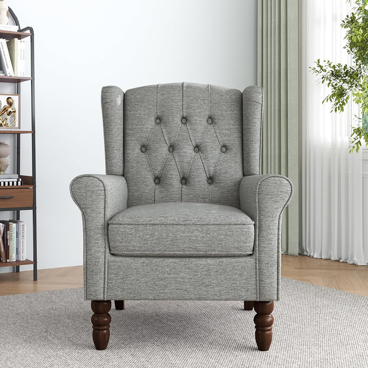 Lumibee High Back Accent Chair,Upholstered Wingback Armchair with Solid Wood Legs for Small