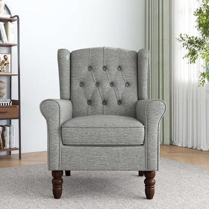 Lumibee High Back Accent Chair,Upholstered Wingback Armchair with Solid Wood Legs for Small