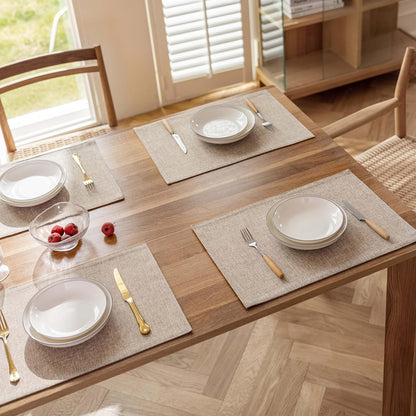 Demetex Table Placemats Linen Place Mats Set of 8 Natural Heat Resistant Cloth Plate Mats for