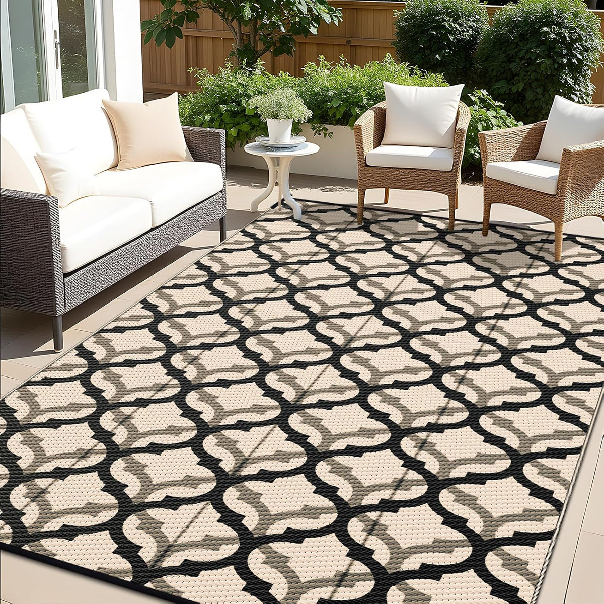 OLANLY Reversible Outdoor Rug 9x12 ft Clearance, Waterproof Outdoor Plastic Straw Rug with
