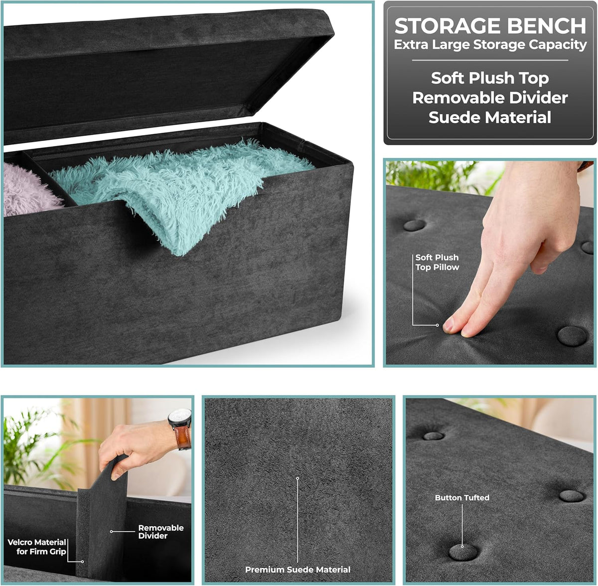 Sorbus Storage Ottoman Bench – for Living Room, Hallway, End of Bed, Bedroom Bench 43 in Large