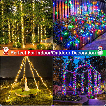 2 Pack Christmas Lights Outdoor, Total 200FT 600LED Christmas String Lights Waterproof, Green Wire