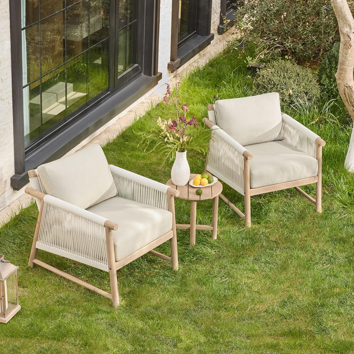 CHITA Boho Patio Rattan Chair Set of 2, Outdoor Wicker Chair with 7.1″ Thickened Cushions Acacia