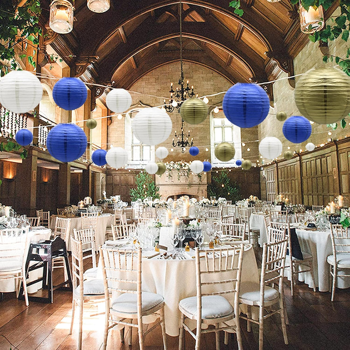 Paper Lanterns Party Decorations Navy Blue Gold - Hanging Paper Lanterns Indoor Outdoor - Wedding