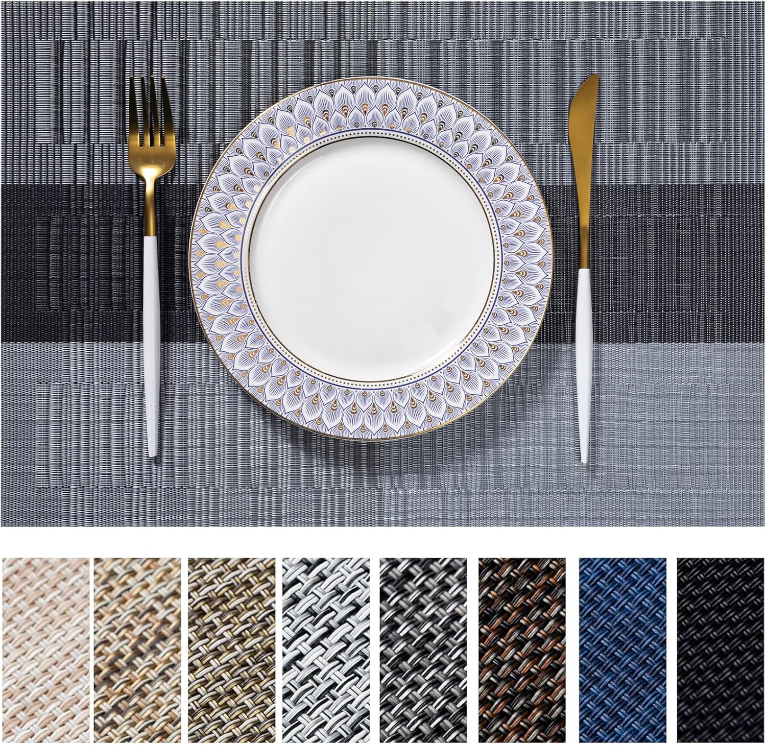 LEXMORE Placemats Set of 8 Vinyl/Plastic Woven Place Mats for Kitchen Table Indoor/Outdoor Washable