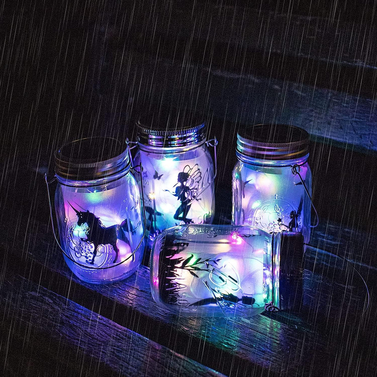 8 Pack Solar Outdoor Fairy Star Firefly Jar Lids Lights,Solar Fairy String Lids Lights（No