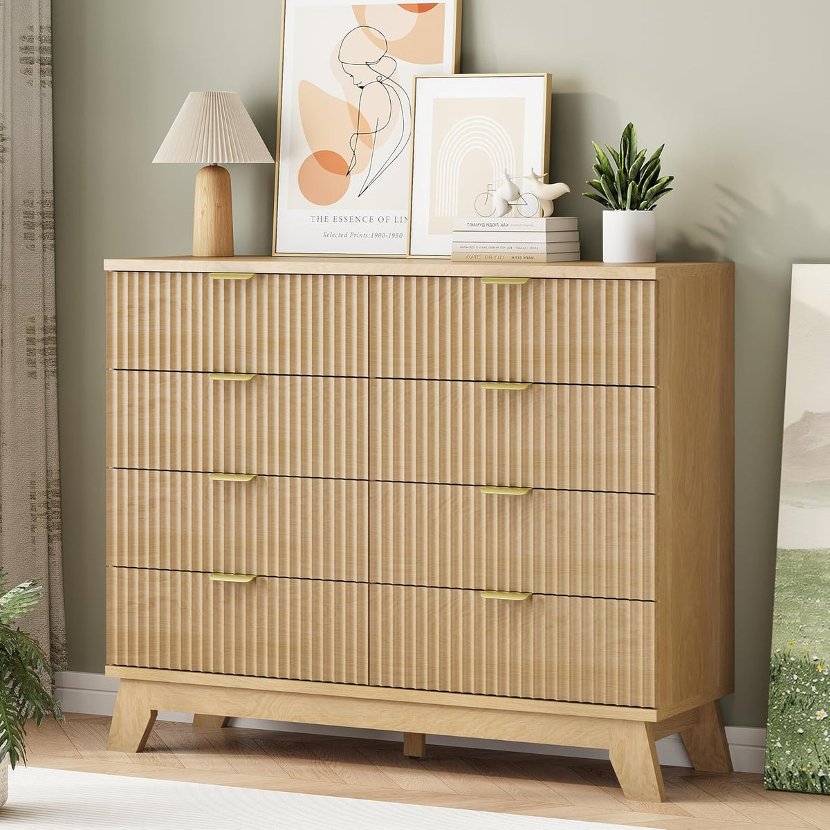 Fluted Dresser for Bedroom with 8 Drawers, 48" Wide Modern Chest of Drawers with Metal Handle