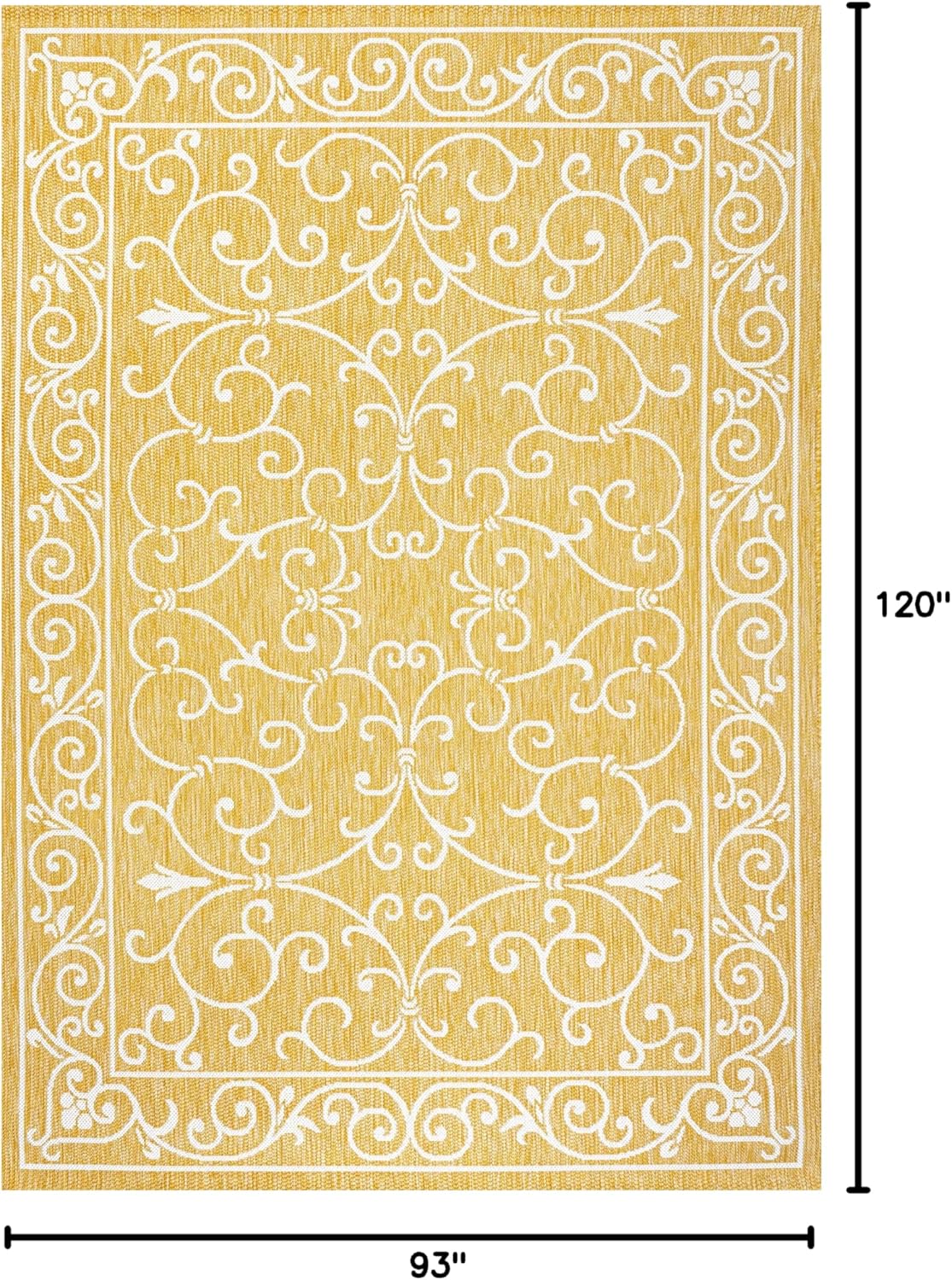 JONATHAN Y Vintage Filigree Indoor Outdoor Area Rug 8X10 Yellow/Cream, Charleston Textured Weave