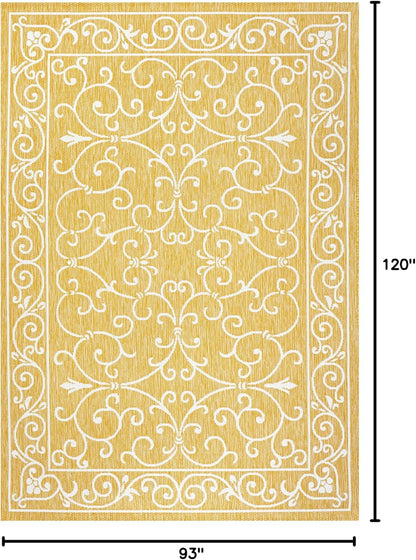 JONATHAN Y Vintage Filigree Indoor Outdoor Area Rug 8X10 Yellow/Cream, Charleston Textured Weave