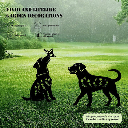 4 Pack Dog Metal Garden Decorative Stakes, Weather Proof Puppy Silhouette Statues for Yard