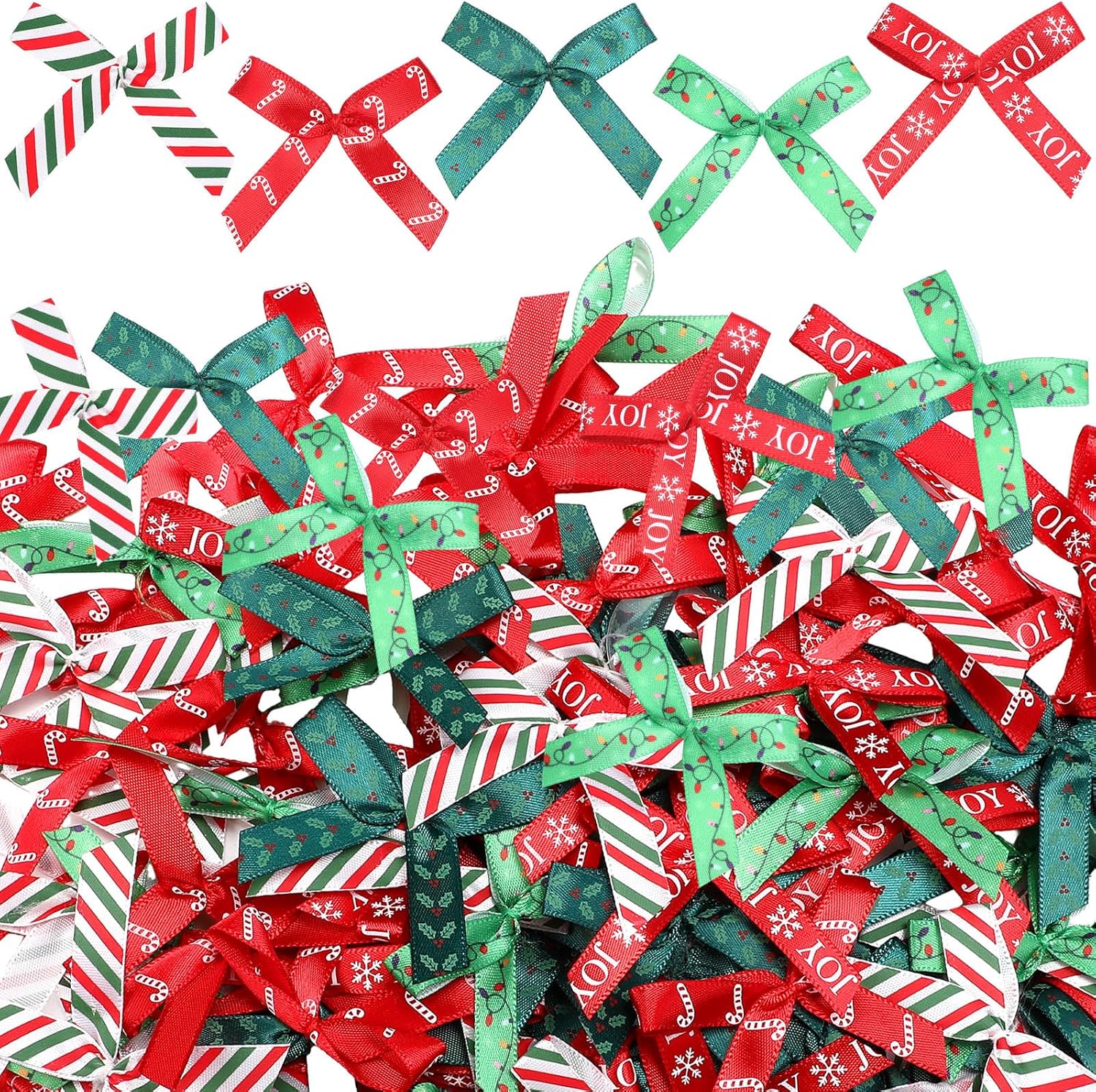 Syhood 150 Pcs Christmas Mini Bow Tiny Twist Tie Bow Handmade Craft Ribbon for DIY Sewing Party