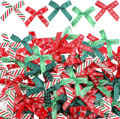 Syhood 150 Pcs Christmas Mini Bow Tiny Twist Tie Bow Handmade Craft Ribbon for DIY Sewing Party