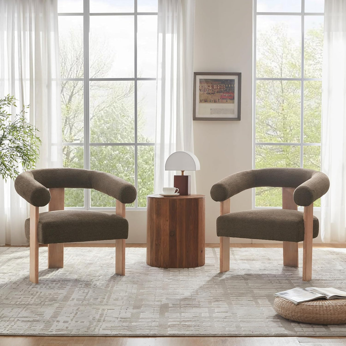 VKNOW Accent Chair Living Room Chair, Modern Upholstered Armchair with Solid Wood Legs, Comfy