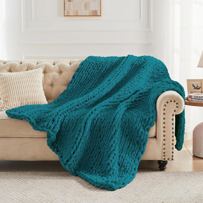 Carriediosa Chunky Knit Throw Blanket 60" X 80" Twin, 100% Hand Made Large Chenille Loop Yarn Soft