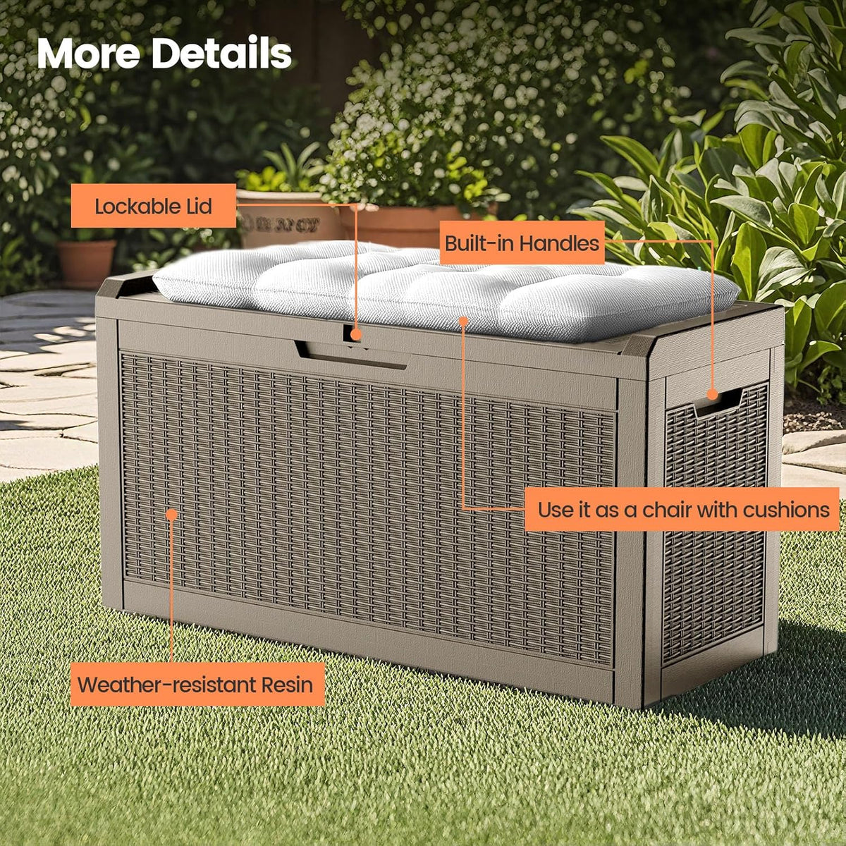 60 Gallon Outdoor Storage Box - Waterproof Resin Rattan Deck Bin for Indoor & Outdoor Use