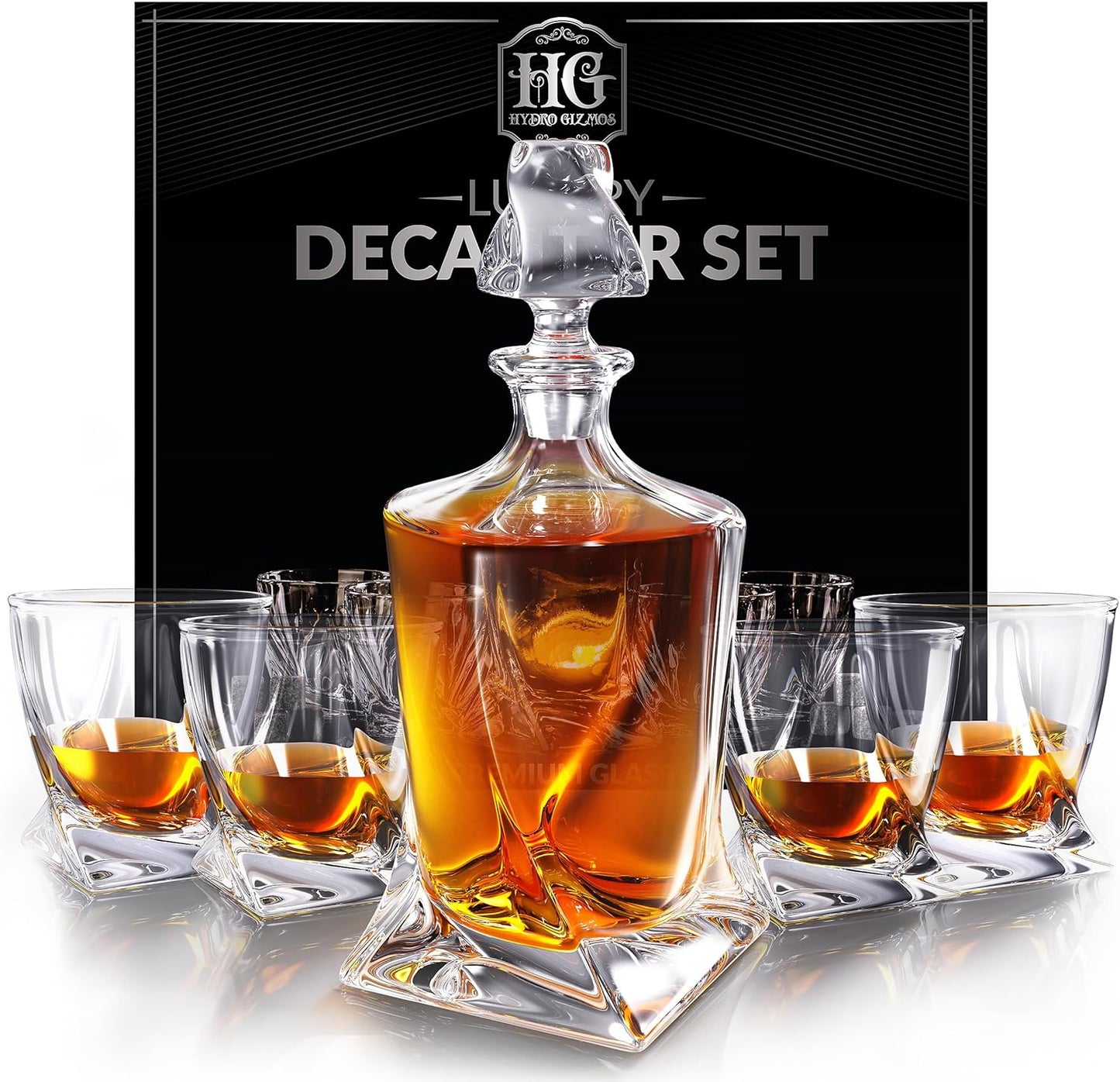 Whiskey Decanter Set for Men with 4 Drinking Glasses for Cognac, Bourbon, Rum, Scotch, Liquor