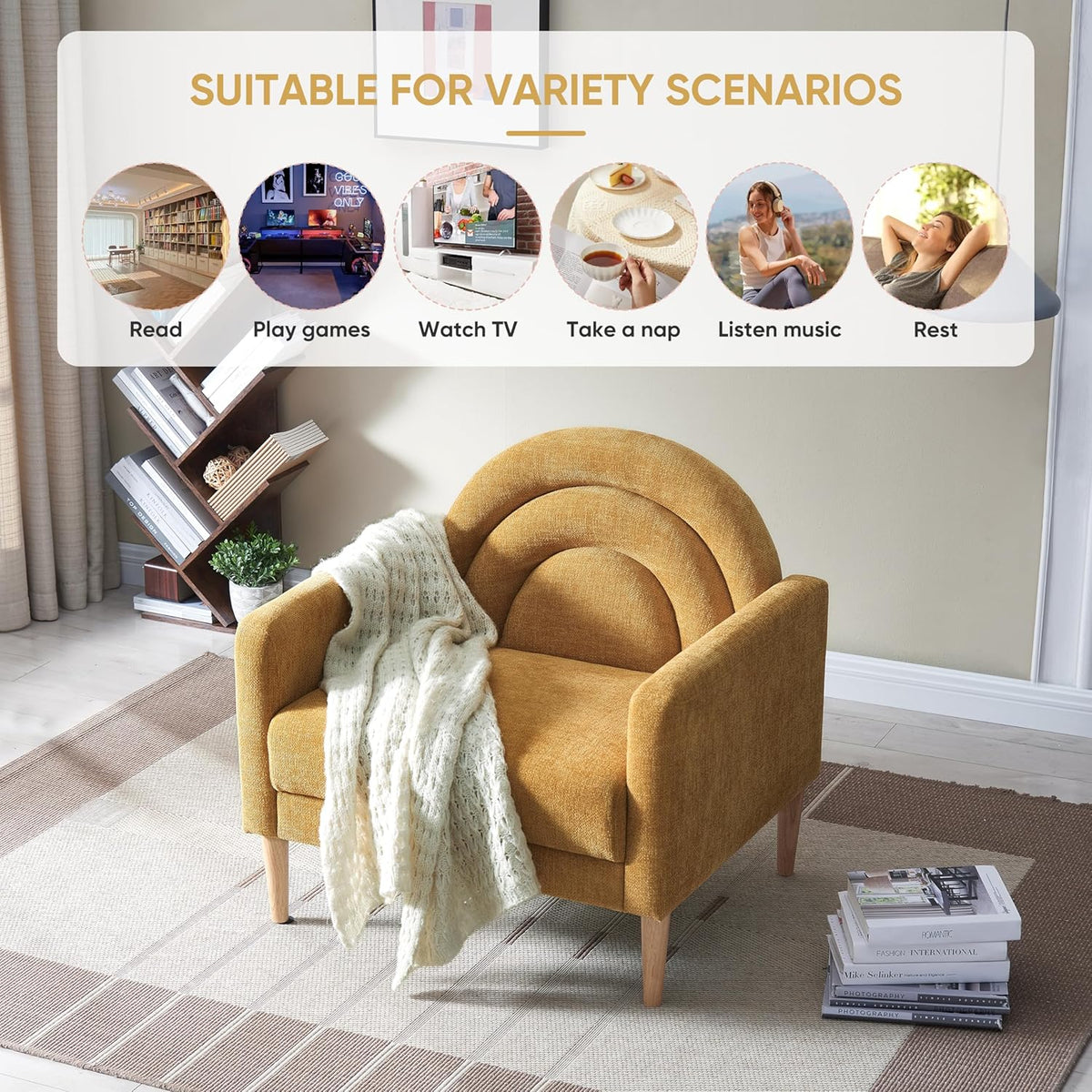 Accent Chair Reading Chair with Armrest, Small Comfy Chair for Small Spaces, Modern Linen