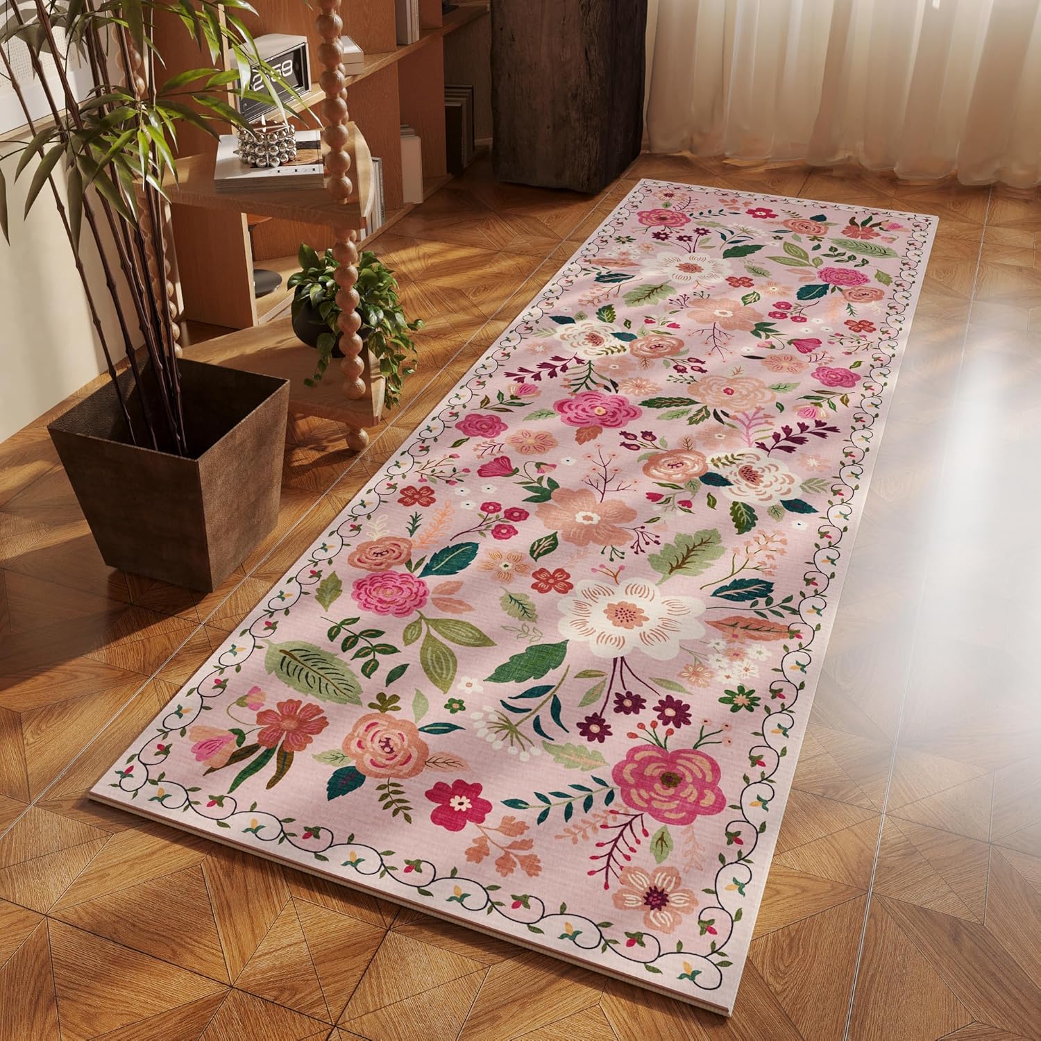 Runner Rug for Hallways Kitchen Rug Non Slip 2'x 6' Washable Rugs with Rubber Backing Soft Floral
