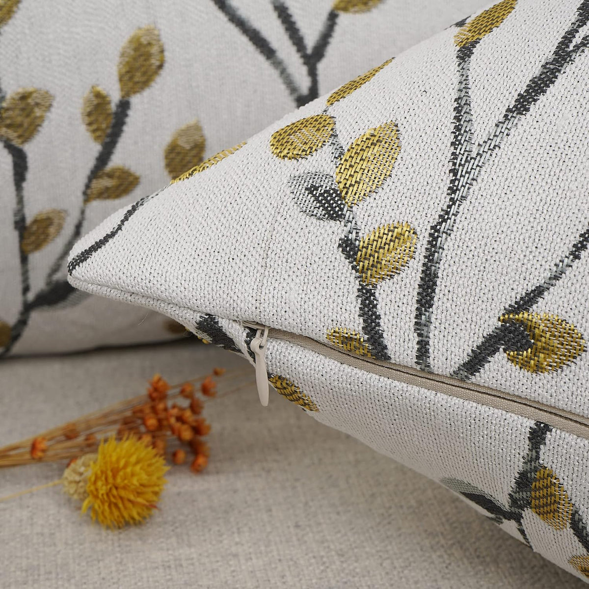 YOUR SMILE Classical Embroidery Jacquard Yellow/Gold Square Decorative Throw Pillow Case Cushion