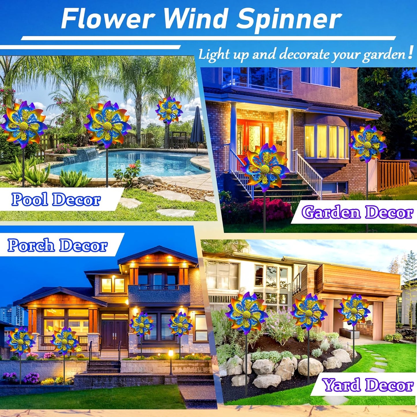 60 Inch Solar Wind Spinner Outdoor - Double-Sided Rotating Colorful Kinetic Wind Spinners for