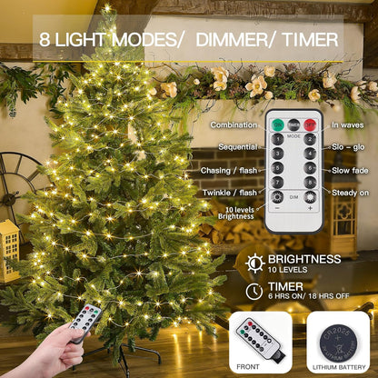 suddus 33ft 100 LED Outdoor String Lights, Warm White Fairy Lights Battery Operated with Remote