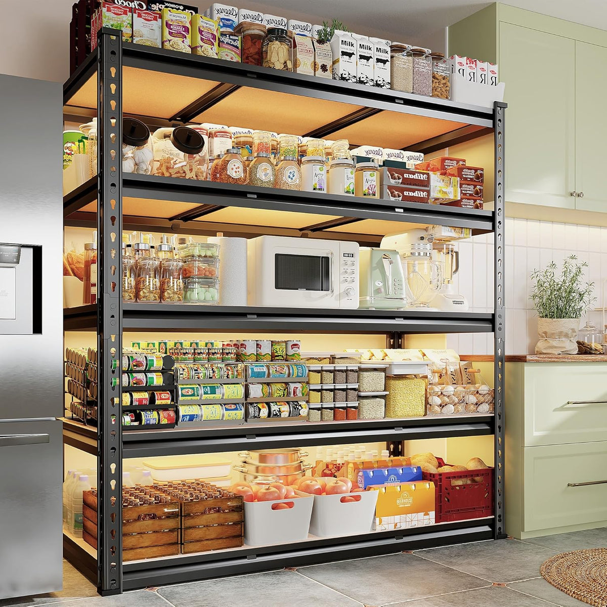 REIBII 48" W Garage Shelving Heavy Duty, 3000LBS Storage Shelves, 5-Tier Adjustable Metal Shelving