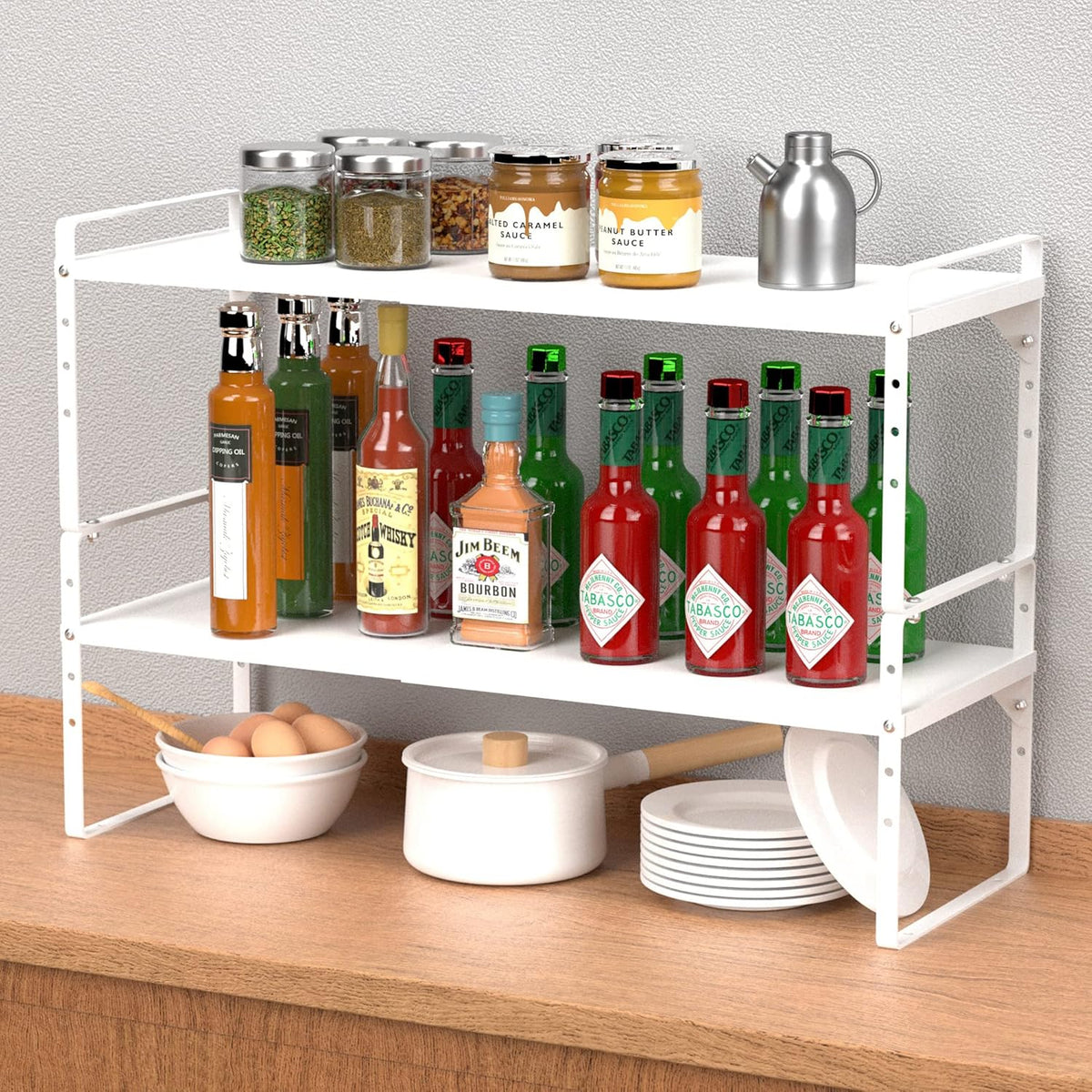 iPEGTOP Expandable Cabinet Storage Shelf Organizer Rack, Heavy Duty Cupboard Stand Spice Rack