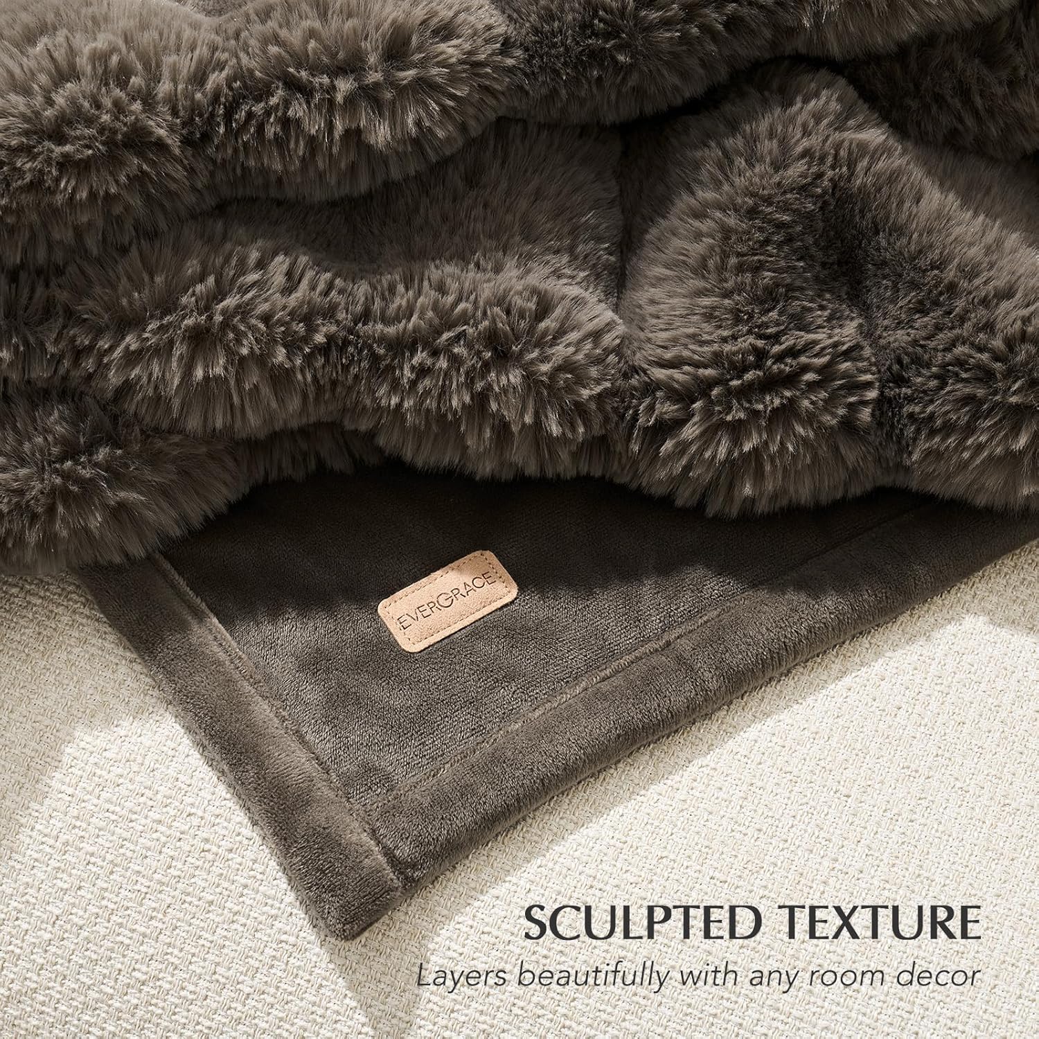 EVERGRACE Ultra Soft Luxury Fluffy Faux Rabbit Fur Throw Blanket, Thick Warm Fuzzy Blankets for