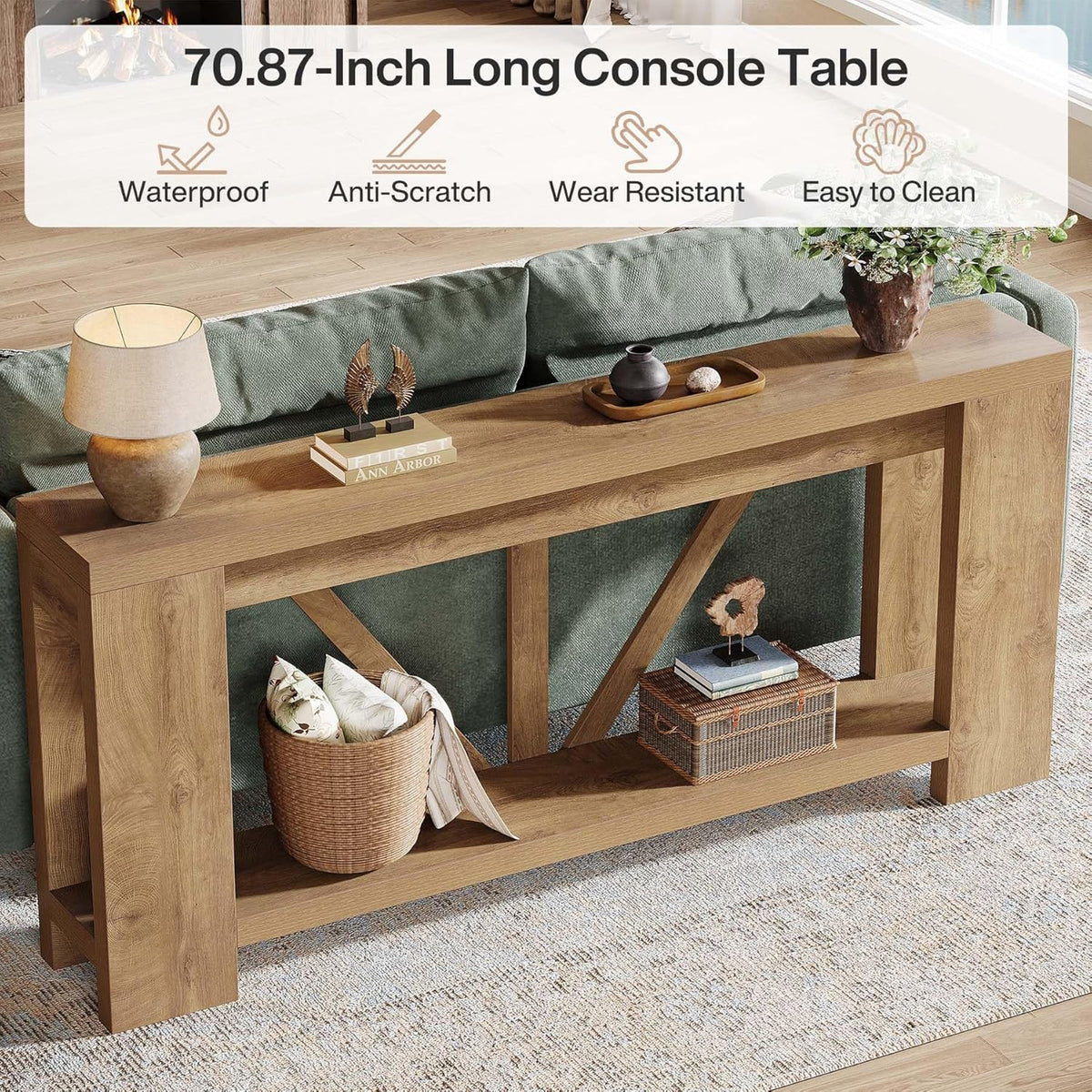 Tribesigns 70.9" Extra Long Entry Table, Farmhouse Wood Console Table with Storage, Modern Accent