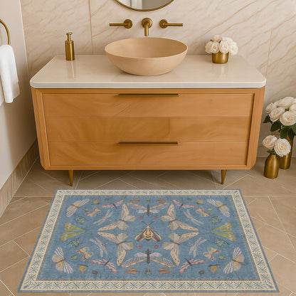 Blue 2x3 Washable Rug for Entryway Indoor, Kitchen Floor, Bathroom, Non Slip Low Pile Stain & Fade