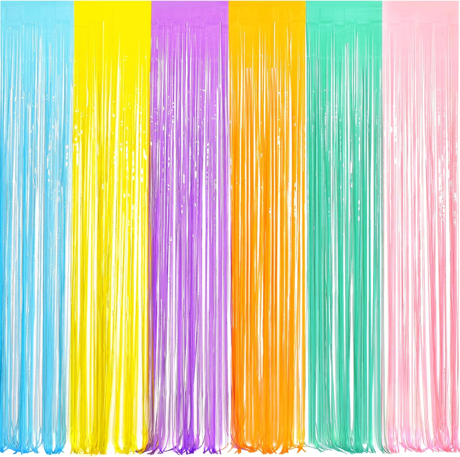 BRAVESHINE Tinsel Foil Fringe Curtains - 2Pcs 3.2x8.2ft Pastel Colourful Photo Backdrop for Sweet