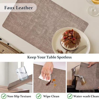 FROMHEART Faux Leather Placemats Set of 4–Waterproof,Heat/Oil Stain-Resistant PU Table