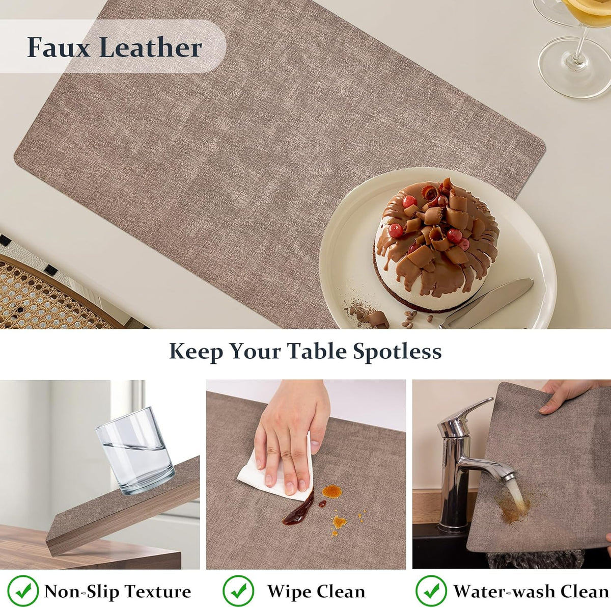 FROMHEART Faux Leather Placemats Set of 12–Waterproof,Heat/Oil Stain-Resistant PU Table