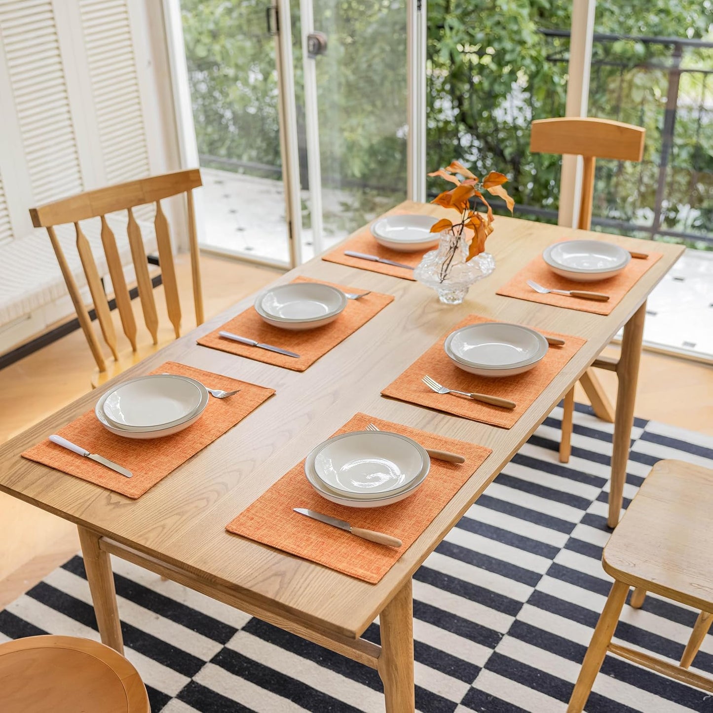Demetex Orange Placemats Set of 6 Fall Linen Place Mats Modern Washable Table Plate Mats for