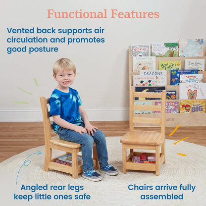 ECR4Kids Three Rung Ladderback Chair with Storage, 10in Seat Height , Classroom Seating, Honey