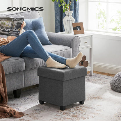 SONGMICS 15 Inches Cube Storage Ottoman, Bedroom Bench with Storage, Foot Stool with Feet, Holds Up