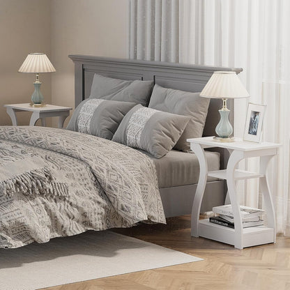 End Tables Living Room Set of 2,End White Table with Charging Station, Side Table, Nightstand for