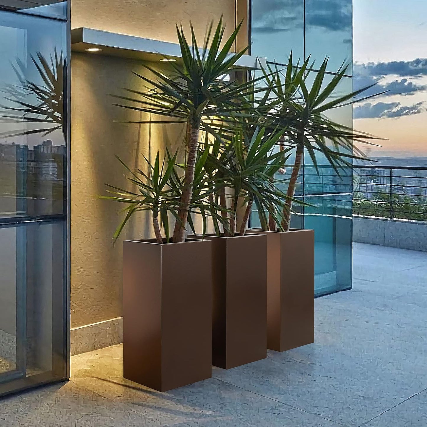 Large Planter for Outdoor Plant 14Lx14Wx30H Inches Metallic Heavy Tall Planter Box for Outdoor &