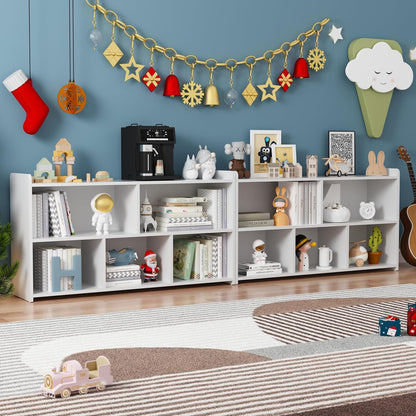 Book Shelf Set of 2, 5 Cubes Storage Organizer, Open Shelf Wooden Bookcase, Freestanding White