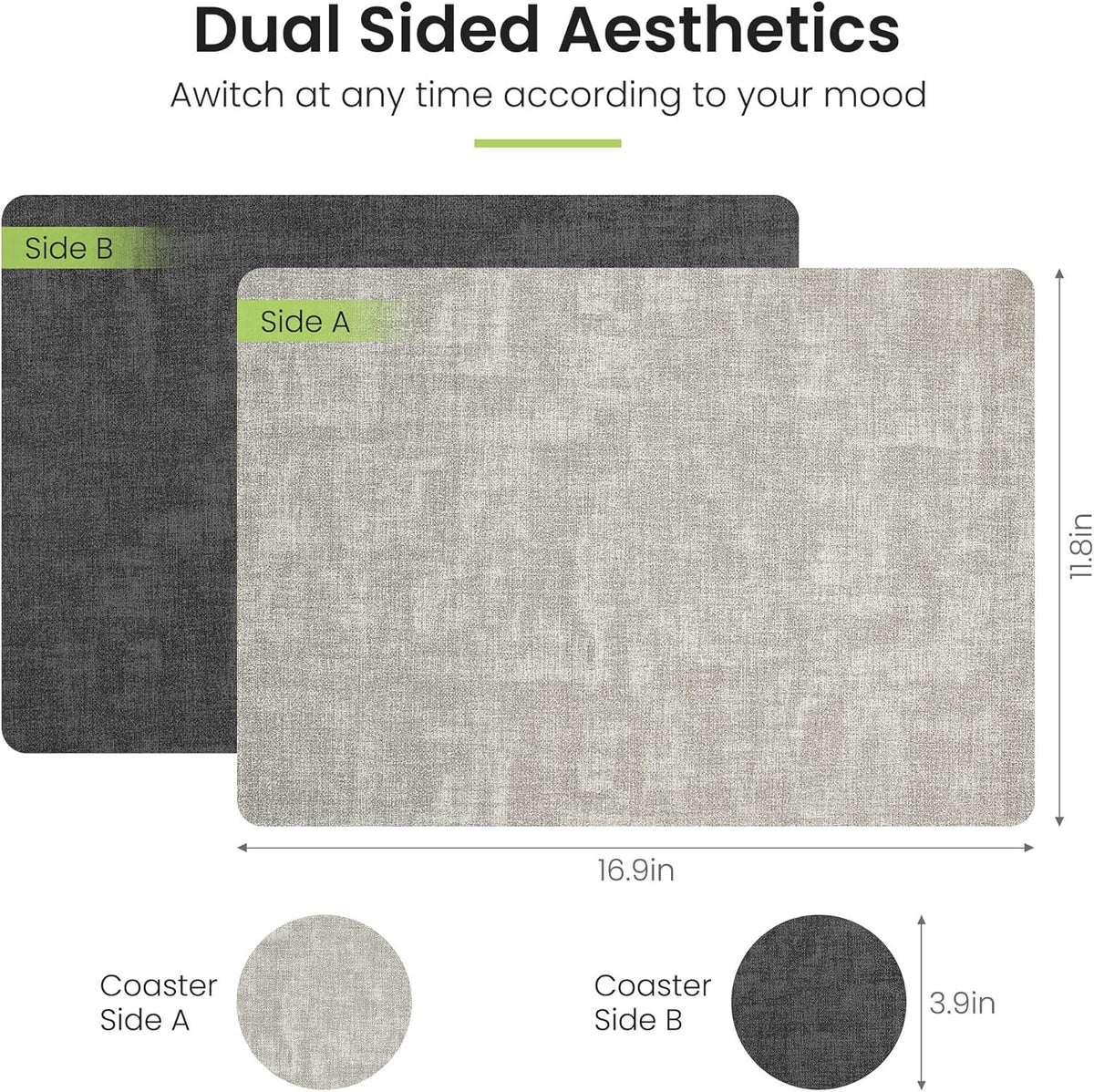 Faux Leather Dual Sided Placemats Set of 4, Square Non-Slip Heat Resistant Placemats with Coaster