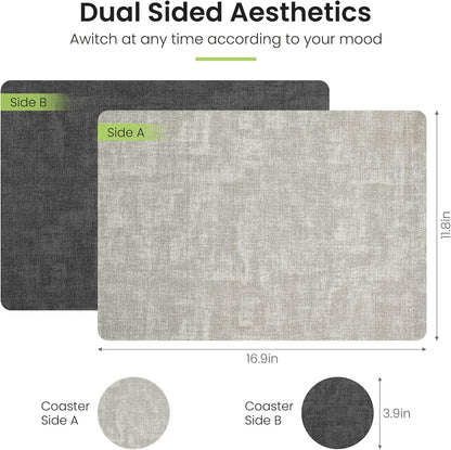 Faux Leather Dual Sided Placemats Set of 6, Square Non-Slip Heat Resistant Placemats with Coaster