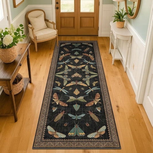 Black Insect 2'6"x8' Washable Non Slip Runner Rugs for Hallways, Non Skid Stain Resistant Rug