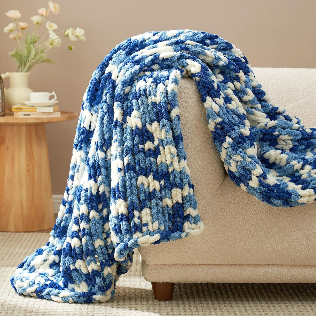 Amélie Home Chunky Knit Throw Blanket for Couch, Soft Chenille Crochet Blanket for Sofa, 50"x60"