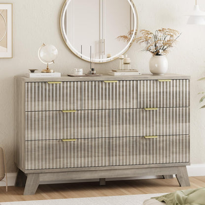 Fluted Dresser for Bedroom with 7 Drawers, 48" Wide Modern Chest of Drawers with Metal Handle, Wood