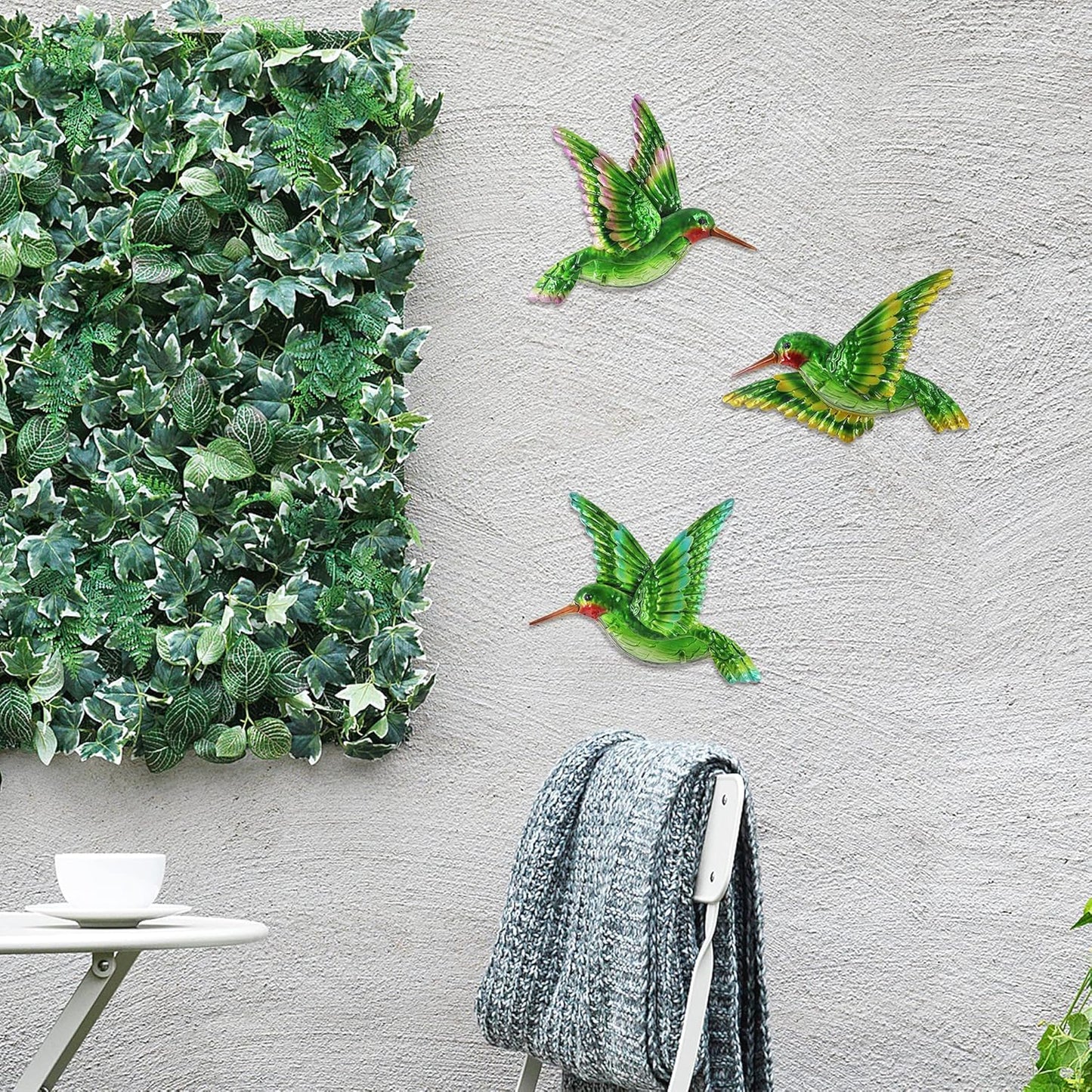 J-Fly Glass Hummingbird Wall Art Outdoor Hummingbird Decor Metal Fence Decorative Hummingbird